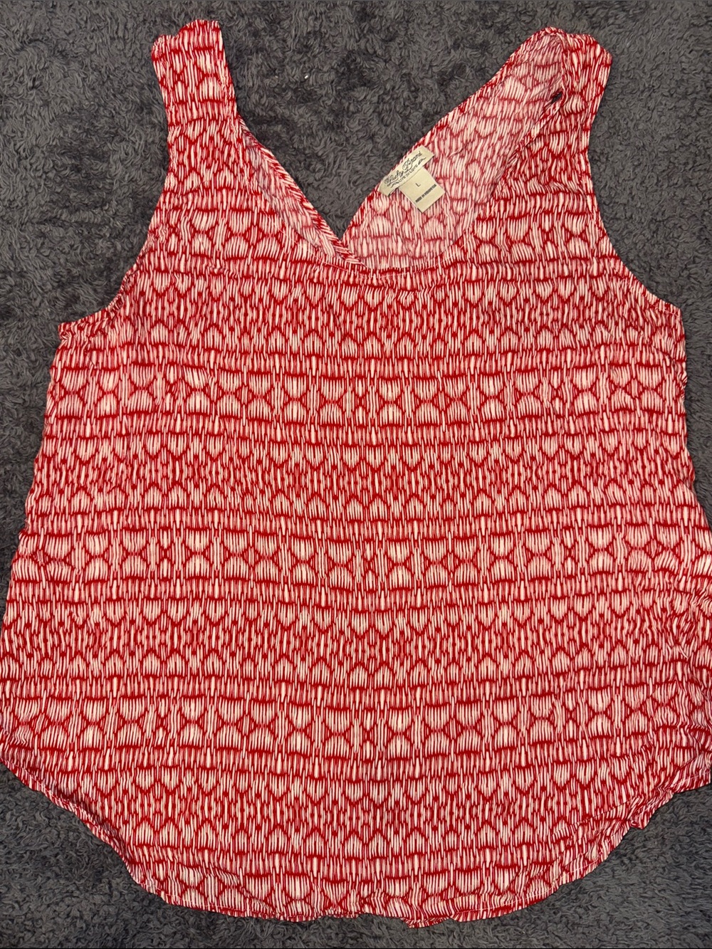 Lucky Brand Red and White Tribal Print Boho Sleeveless Scoop Neck Tank Size LG